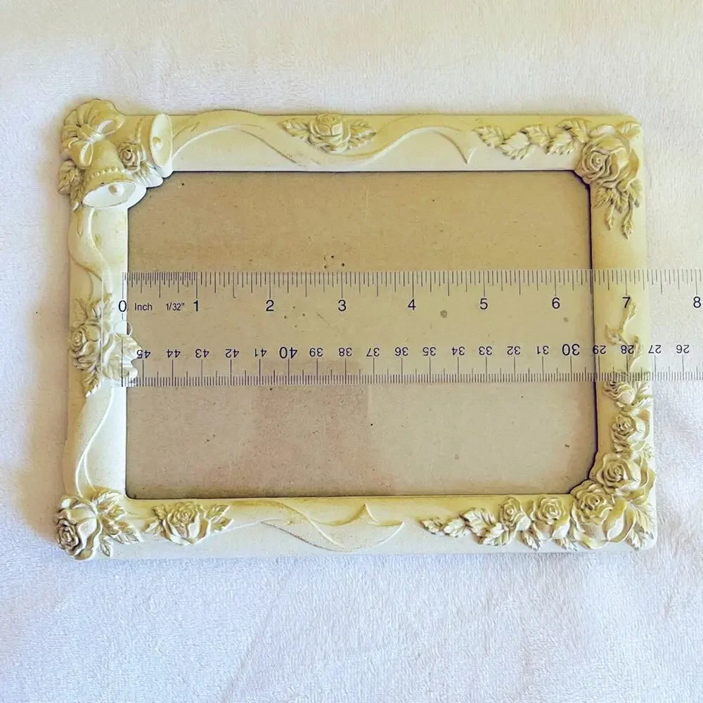 Vtg Retro Photo Picture Frame Wedding Anniversary Bridal Roses Easel Back
